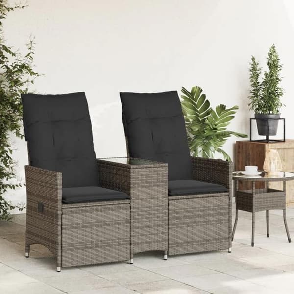 Havemøbel - EKSKLUSIVT HUS - Justerbar - 2 pladser - Grå poly rattan - Indbygget midterbord Grå