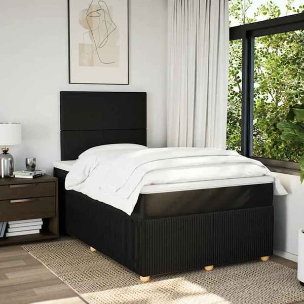 Maison Exclusive - Seng med lameller og madras Sort 120x200 cm Stof