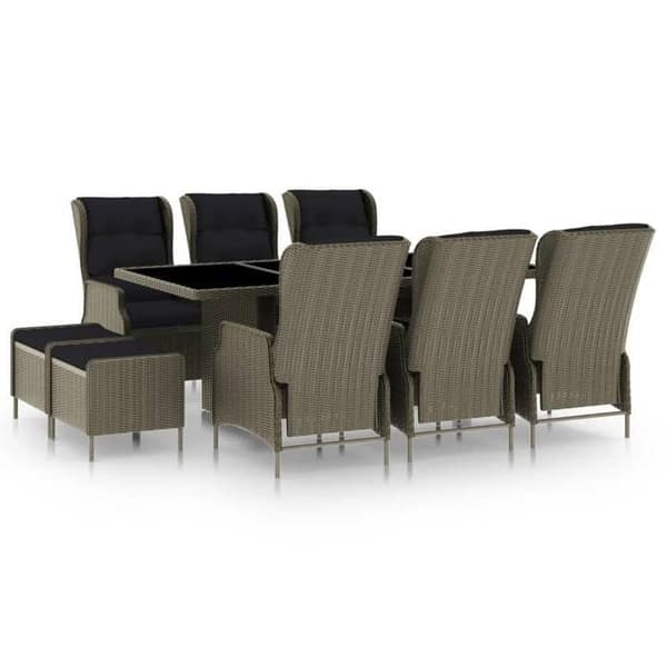 Maison Exclusive - Utomhusmatgrupp med 9 delar och kuddar i flätad resin