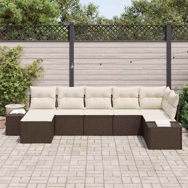 Maison Exclusive - 7-delars trädgårdsoff-set i brun polyrotin brun