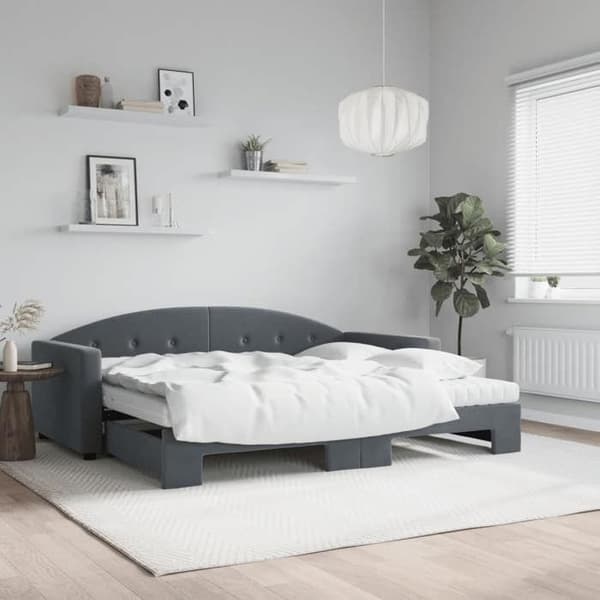 Maison Exclusive - Dagbädd med utdragssäng och mörkgrå madrass 90x190cm sammet Mörkgrå