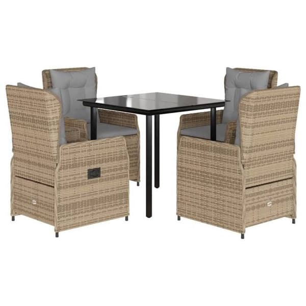 Havemøbler - EKSKLUSIVT HUS - 5-delt sæt - Beige - Poly rattan - Tykkede puder beige