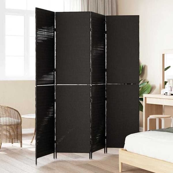 Paravent - MAISON EXCLUSIVE - 195 x 180 cm - Polyrotin - Sort - Sammenklappelig Svart