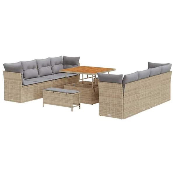 Trädgårdsmöbelset - EXKLUSIV HEM - Modulär - Beige - 11 delar - Akacia & poly rattan beige