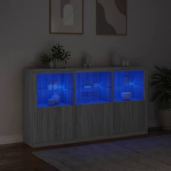 Maison Exclusive - Buffet LED-valoilla sonoma harmaa 181,5x37x100 cm
