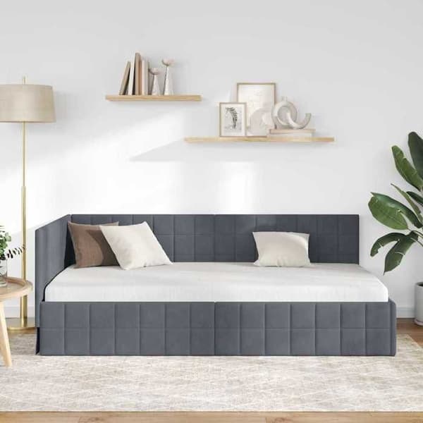 Maison Exclusive - Tummanharmaa kulmasänky 100 cm x 200 cm Sametti