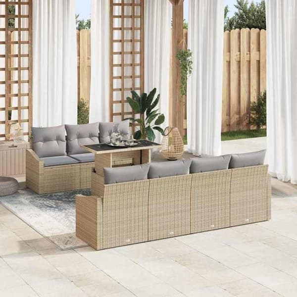 Maison Exclusive - 8 osan beige polyrottinkinen puutarhakalustesetti