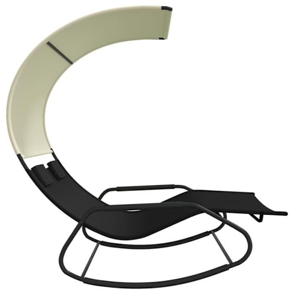 Double Rocking Chaise Lounge, jossa Canopy Black and Cream Svart