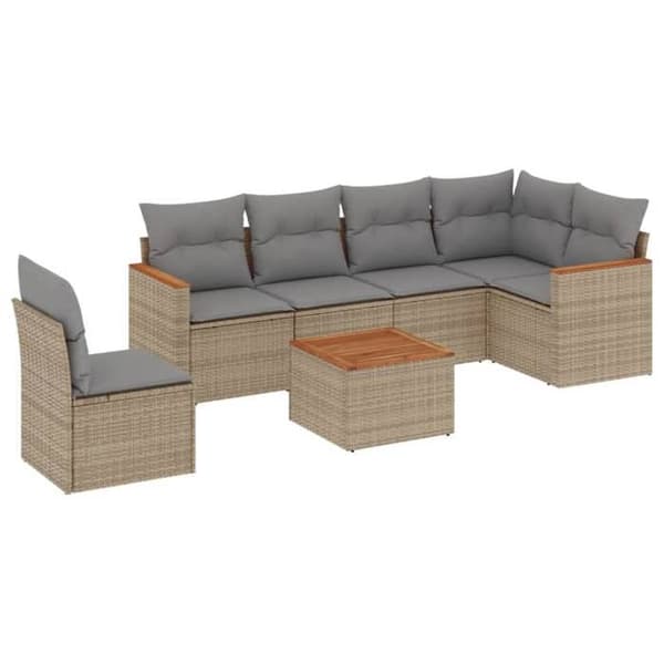Maison Exclusive - Trädgårdsmöbler med kuddar 7 delar beige flätad resin