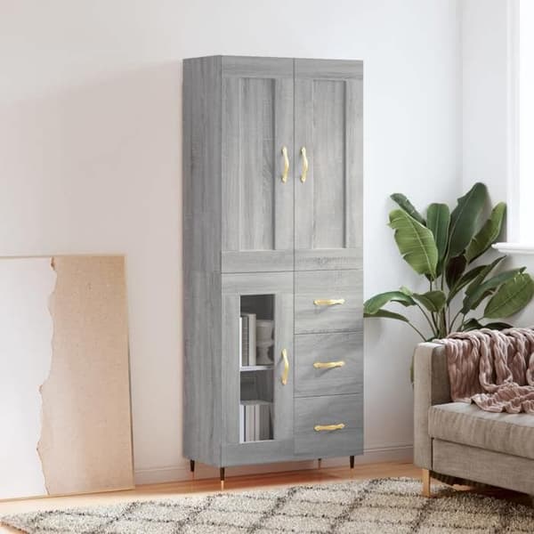 Maison Exclusive - Buffé hög Sonoma grå 69,5x34x180 cm Ingenjörsträ