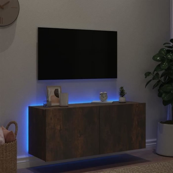 Vägghängt TV-skåp med LED-lampor rökt ek 100x35x41 cm41 - Brun - Modern - Design Brun