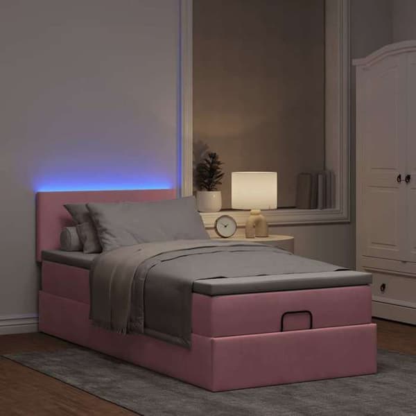 Sängsoffa - Maison Exclusive - 80x200 cm - Sammet rosa - Förvaring & LED Ros