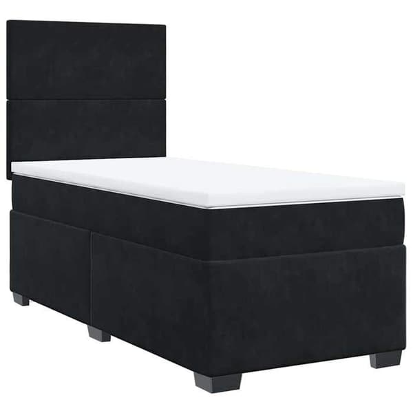 Sengestel med madras - Eksklusiv Hus - Sort - 80x200 cm - Velour - LED-lys