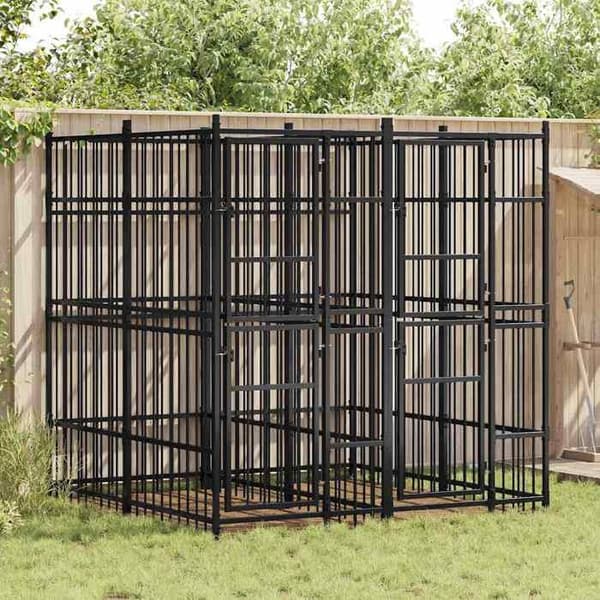Exklusivt hus - Utomhus hundbur i stål 3,69 m² Svart