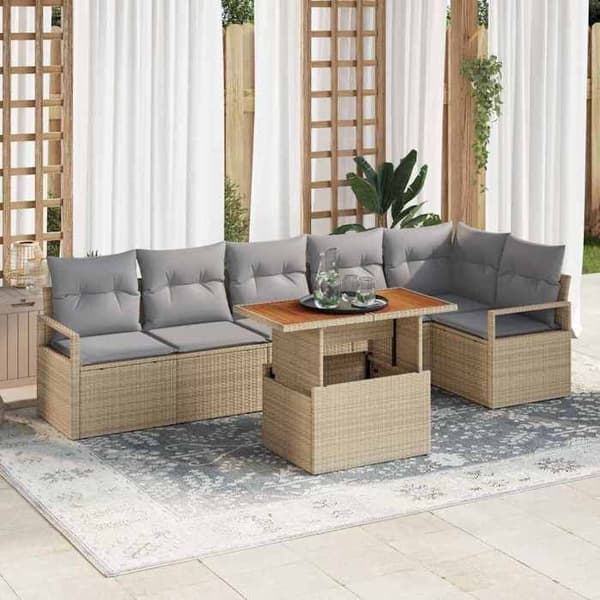 Maison Exclusive - 7-osainen puutarhakalustesarja 6-hengen Beige