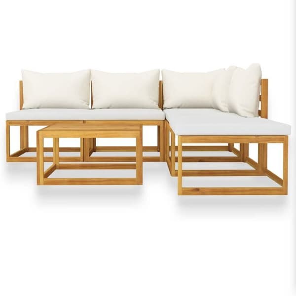 Maison Exclusive - Trädgårdsmöbler 6 delar med kuddar Creme Solid akaciaträ
