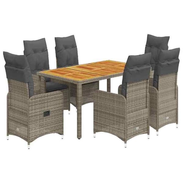 Maison Exclusive - Trädgårdsbistro-set 7 delar med gråa kuddar i polyrotting