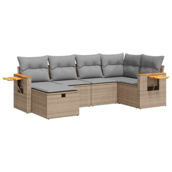 Maison Exclusive - Trädgårdsmöbler med kuddar 6 delar beige flätad resin