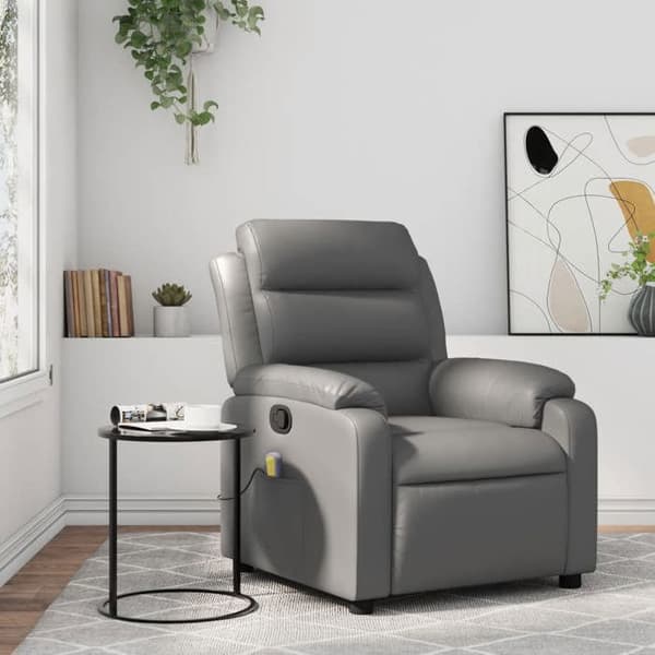 Maison Exclusive - Grå læderlook massage stol med vippefunktion