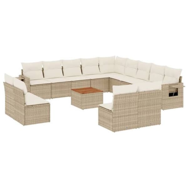 Maison Exclusive - Trädgårdsmöbler med kuddar 14 delar beige flätad resin