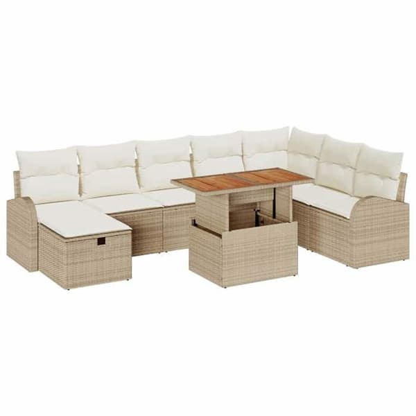 Trädgårdsmöbelset - EXKLUSIV HEM - 9 delar - Beige - Polyrotting - Justerbart bord beige