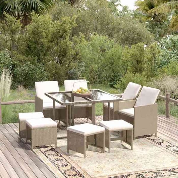Maison Exclusive - Have spisebordssæt med puder 9 stk Poly rattan Beige