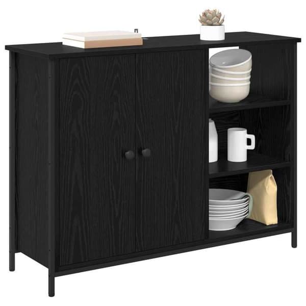 Buffet - EKSKLUSIVT HUS - 100 x 33 x 75 cm - Sort eg - Ingeniørtræ - Moderne svart ek