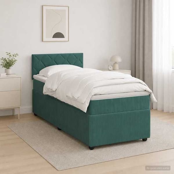 Maison Exclusive - Boxspring säng med mörkgrön madrass 90 x 190 cm Sammet