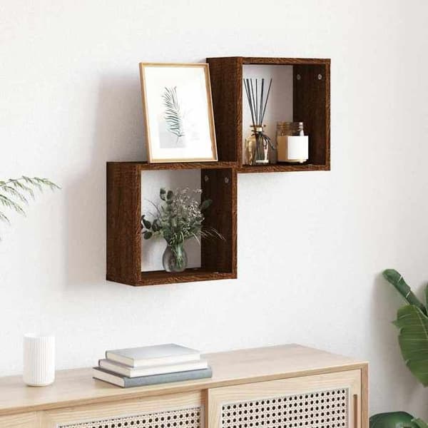 Maison Exclusive - Vægmonterede hylder i kubusform 2 stk. egetræ brun 30x15x30cm