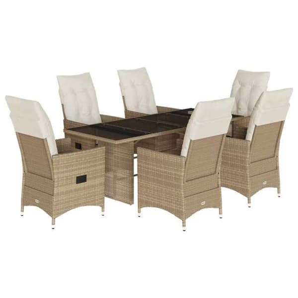 Maison Exclusive - Trädgårdsset med matbord och kuddar 7 delar beige polyrotting