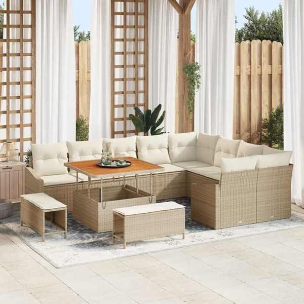 Maison Exclusive - 12 osan puutarhakalustesarja, beige polyrottinki beige