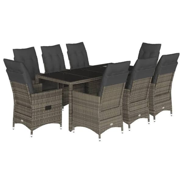 Maison Exclusive - Trädgårdsset 9 delar med grå kuddar i flätad resin