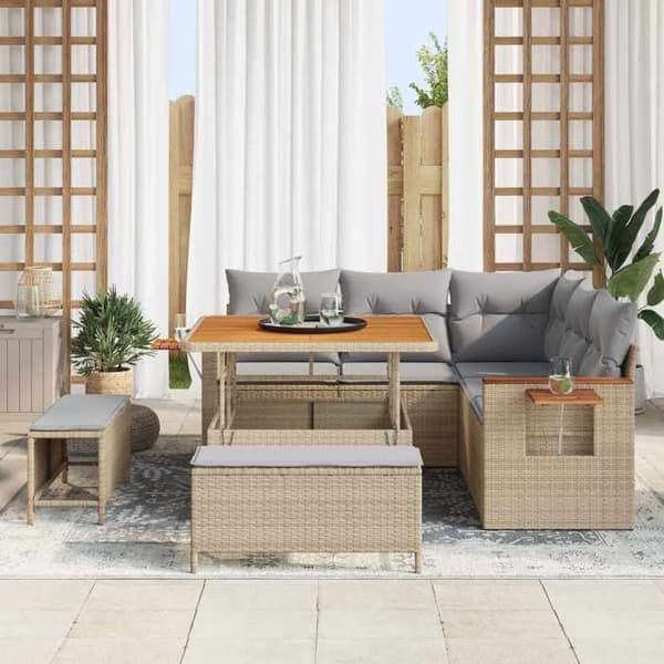 Maison Exclusive - 8 osan beige polyrottinkinen puutarhakalustesetti