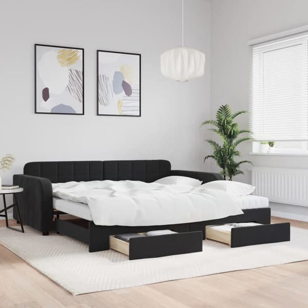 Maison Exclusive - Sengebænk med udtræk og skuffer sort 100x200 cm fløjl