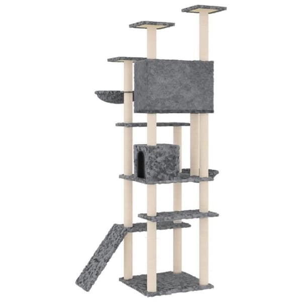 Kattetræ - EKSKLUSIVT HUS - 191 cm - Mørkegrå - Multi-niveau - Sisalstolper Mörkgrå