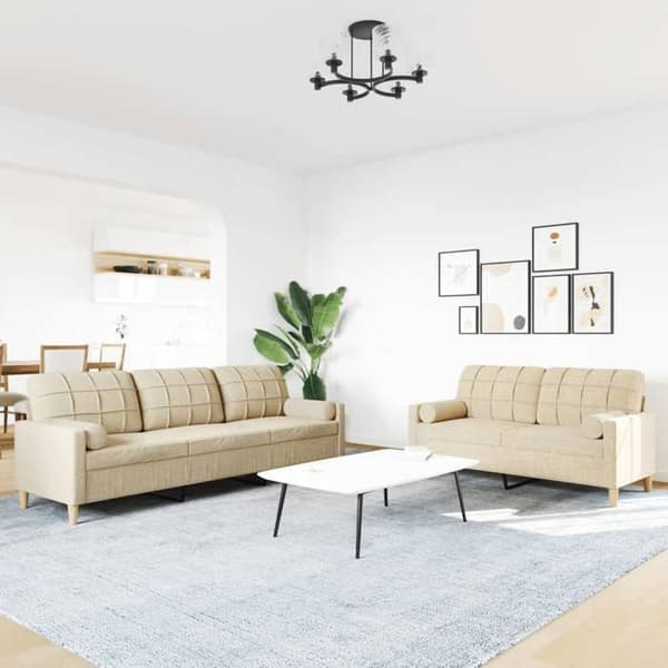 Maison Exclusive - Sæt af 2 sofaer med dekorative puder i cremefarvet stof