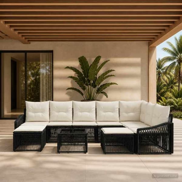 Maison Exclusive - Sæt af 10 pc have-sofaer i sort polyrotin Svart