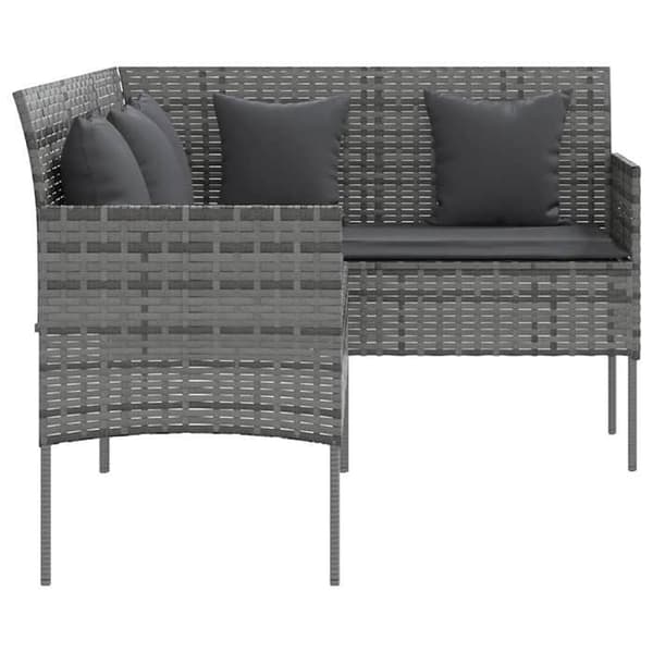 Maison Exclusive - Ute-soffa i L-form med kuddar, flätad resin, grå