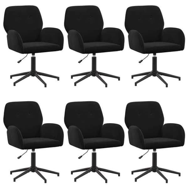 Kontorstole - EKSKLUSIV HUS - Sæt af 6 - Sort velour - Højdejusterbar 78–90 cm - 360° drejebase Svart sammet)