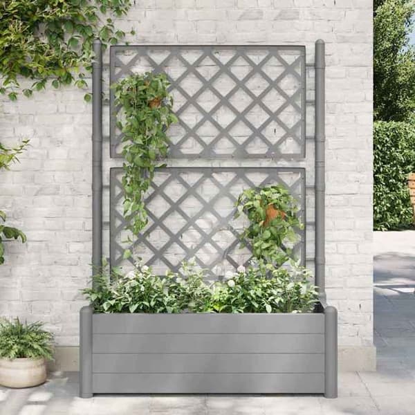 Maison Exclusive - Blomlåda med spaljé 100x43x142 cm PP Grå sten stengrå