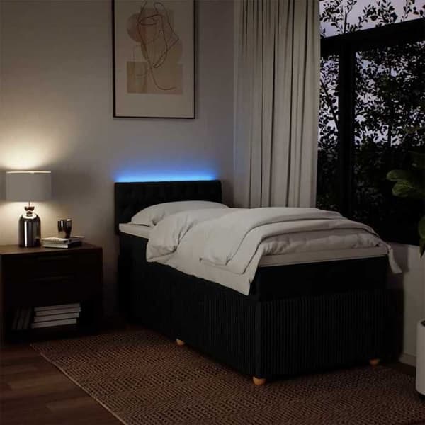 Sengebund med madras - 100x200 cm - Sort - Polyesterstof - Tilpasselige LED-lys