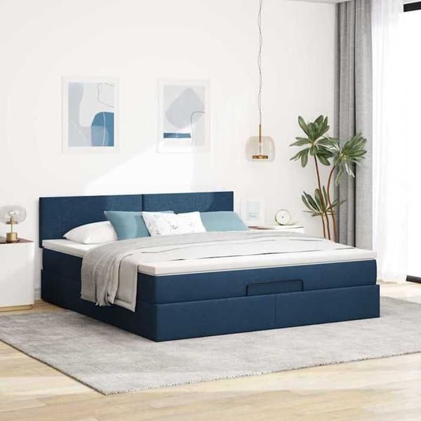 Lys ottoman - Maison Exclusive - 180x200cm - Blå stof - Tilpassede LED blå vit