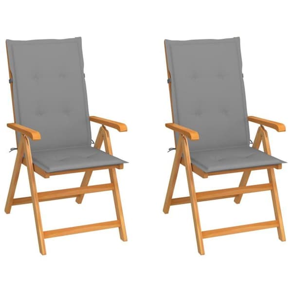 Maison Exclusive - Sammenklappelige stole (sæt af 2) med grå puder, i massiv teak Grå (kudde)