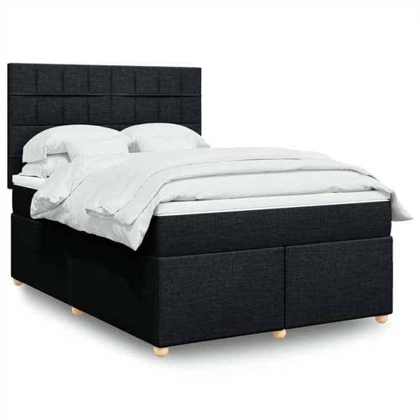 Maison Exclusive - Sengebund med lameller og madras Sort 160x200 cm Stof
