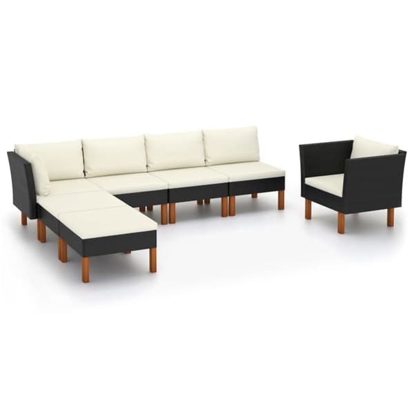 Maison Exclusive - Havegruppe 7 stk. Vævet harpikstræ og eucalyptus træ Sort