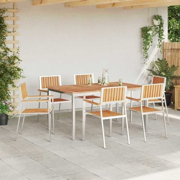 Ensemble bord och stolar - EXKLUSIVT HEM - 7 delar (150×90×75 cm) - Rostfritt stål - Brun & silver - Väderbeständig Brunt och silver