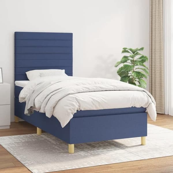 Maison Exclusive - Sengestel med springmadras Blå 90x200 cm Stof
