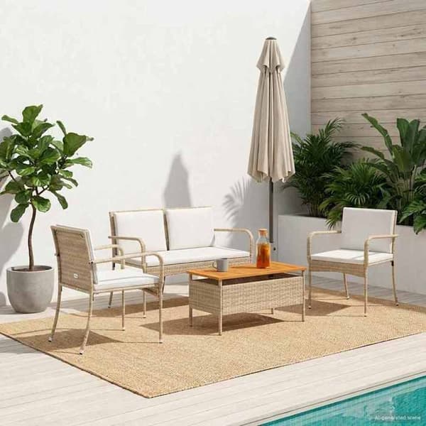 Maison Exclusive - Beige polyrottinkinen puutarhakalustesarja