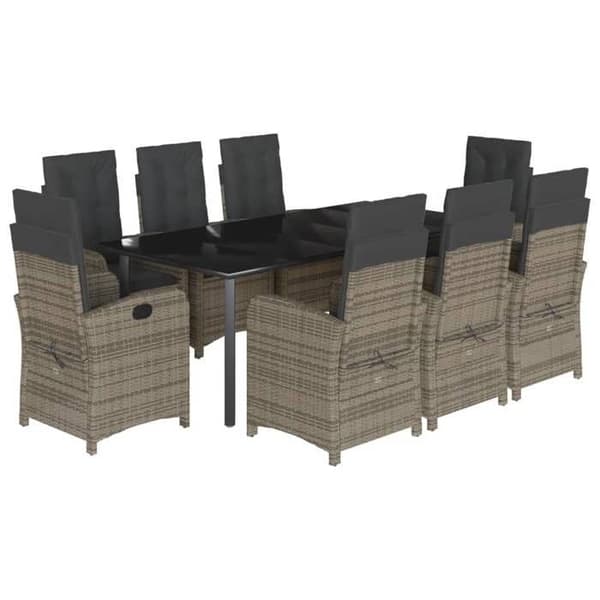 Maison Exclusive - Trädgårdsset 9 delar med grå kuddar i flätad resin