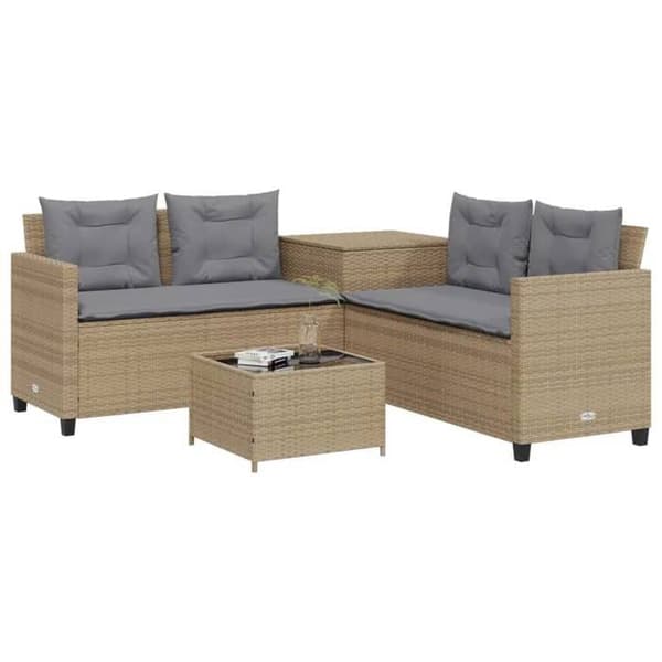 Maison Exclusive - Utemöbelset med L-formad beige soffa, bord och kuddar